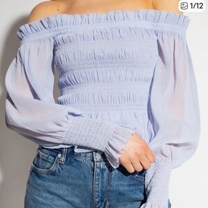 ⭐️Allsaints Lara Shirred Off The Shoulder Top Gentle Lavender⭐️